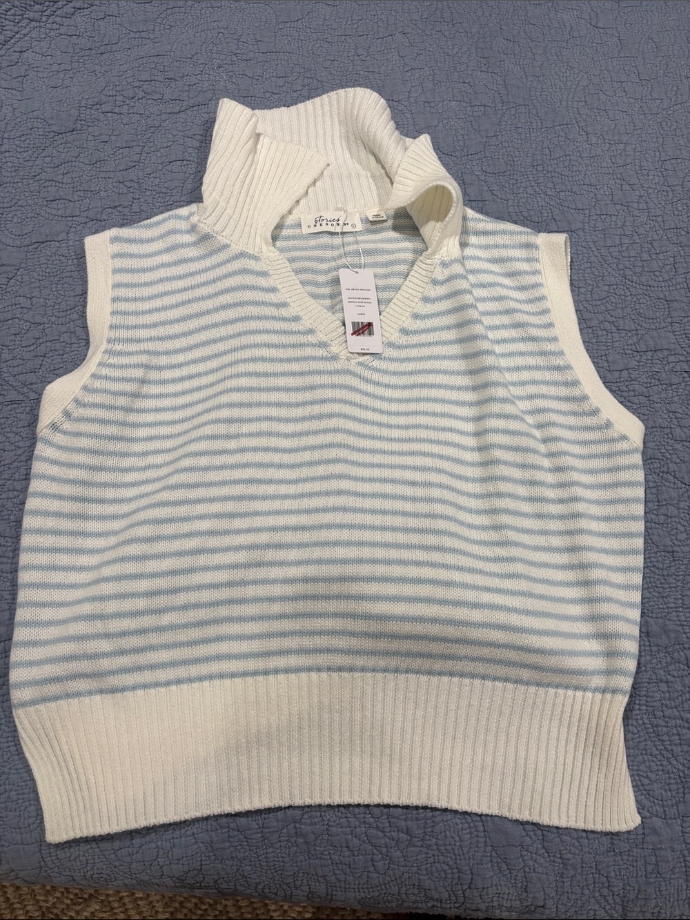 💕NWT! Striped Knit Sleeveless Polo Sweater Vest - Light Blue & Cream